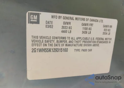 2002 Chevrolet Impala Ls из США, поврежденный, VIN 2G1WH55K129315160